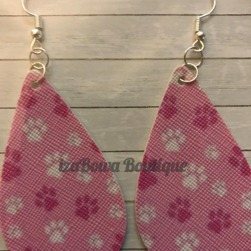 Pink Paw Prints Faux Leather Earring  ER1685 Handmade NWT Boutique
